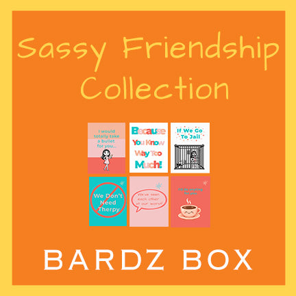 Funny friendship card box set of 6 sassy best friend cards from Bardz - Picture of cover of all 6 cards included