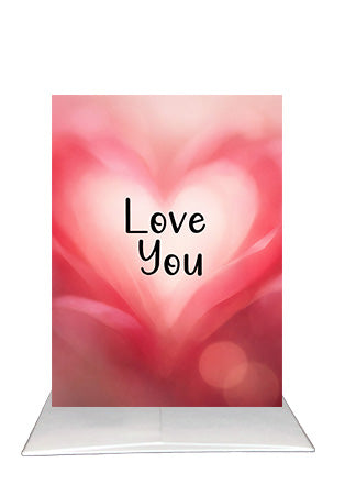 Modern heart graphic Valentine’s Day card with the text Love You by BARDZ.  Picture of cover of card and envelope.  Inside of Valentine’s Day card reads Mean it! Happy Valentine’s Day by BARDZ
