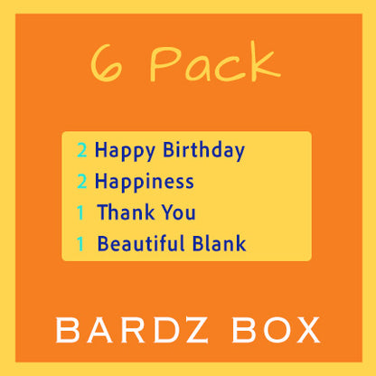 BARDZ 6-Pack assorted greeting cards set of 6 on premium cardstock.   Close up of what's included in the 6 pack