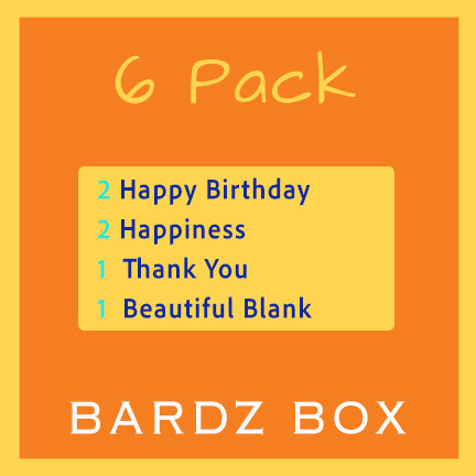 BARDZ 6-Pack assorted greeting cards set of 6 on premium cardstock.   Close up of what's included in the 6 pack