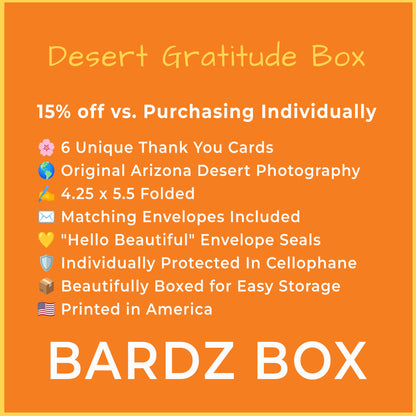 "Desert Gratitude" Thank You Card Box | 6 Cards with Original Arizona Desert Photography - Save 15% compared to purchasing individually