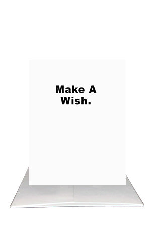Make a Wish birthday card – BARDZ.  Visual of front of card black and white with envelope