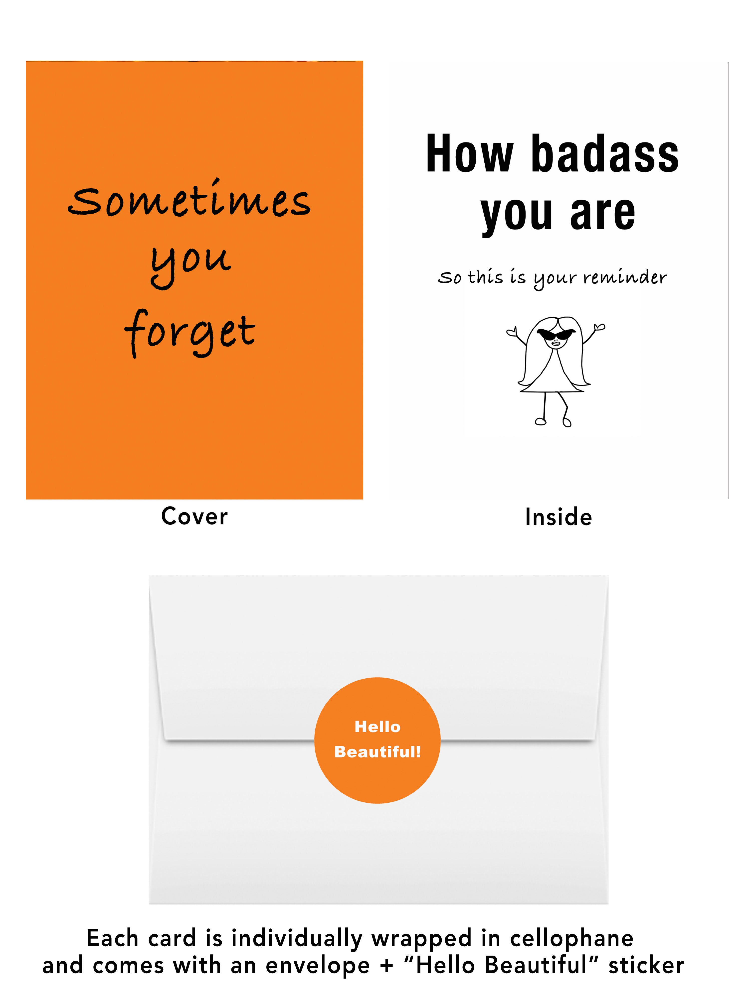 picture of cover and inside of card with envelope and hello beautiful envelope sticker. 
